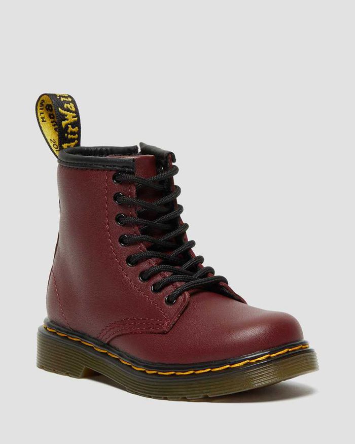 Dr Martens Støvler Barn Burgunder Toddler 1460 Softy T Læder Lace Up 3824ZMTQV